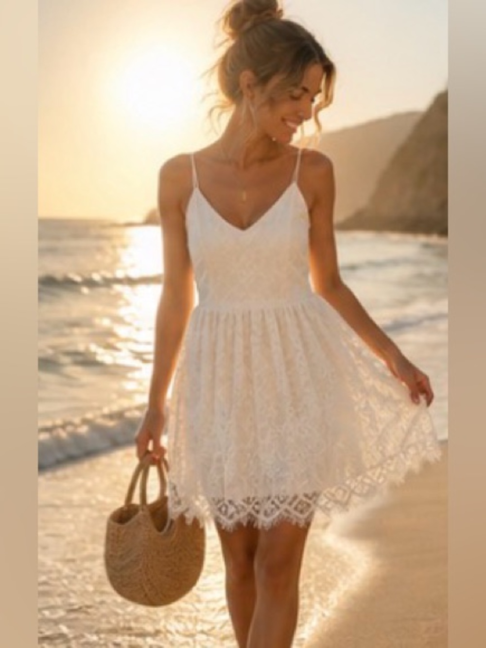 White Lace Babydoll Slip Dress Corset Bridal Sundress Flowy Romantic Sorority